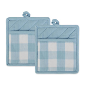 Dii Buffalo Check Kitchen Textiles 9inch X 8 White And Light Blue 2 Pieces