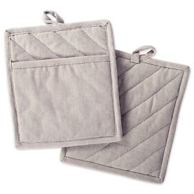 Camz38682 Dii Stone Brown Solid Chambray Potholder Set Of 2