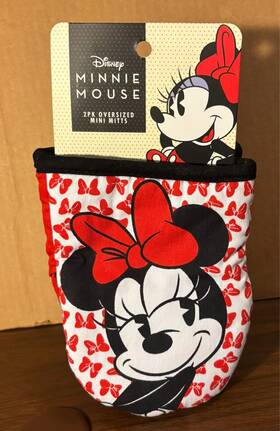 Disney 042887330986 Minnie Mouse Oversize Mini Oven Mitts 2 Pc Set- Red Bow/smiling- New/nwt