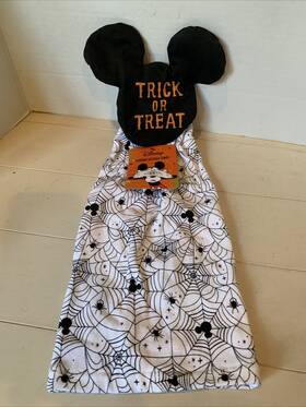 Disney 042887376137 Hanging Kitchen Towel Button Loop Mickey Spider Web Nwt Halloween Decor