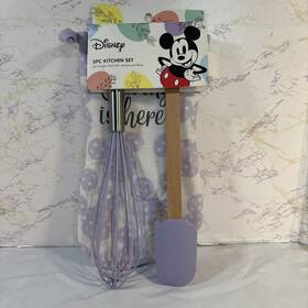Disney 042887702912 Mickey Minnie Mouse 3 Piece Kitchen Set Oven Mitt Whisk Spatula New