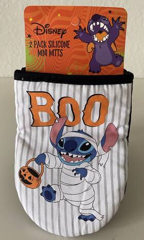 Disney 042887919860 2 Pack Stitch Mini Oven Mitts Halloween Boo Mummy Costume Pumpkin New