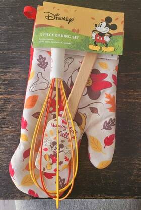 3xdisney Disney Mickey/minnie Mouse Winter 3 Piece Kitchen Set Oven Mitt Spatula Whisk