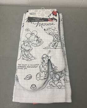 Disney 766169230756 Nwt Minnie Mouse Sketchbook 1 Oven Mitt And 2 Dish Towels Kitchen Set