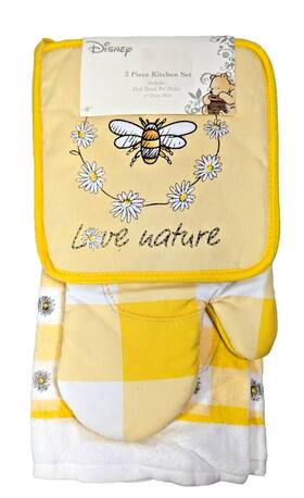 Disney 766169234525 Winnie The Pooh Kitchen Towel Potholder Oven Mitt Bees Honey Pot 3-pc