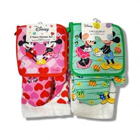 982741 Disney Mickey Minnie Kitchen Set 3pc Oven Glove Pot Holder Towel Bundle 2 Sets