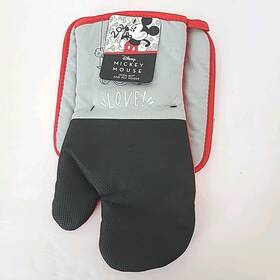 B81130102 Disney Mickey Mouse Oven Mitt And Pot Holder Grey/black/red Nwt