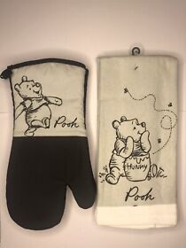 Disney Winnie The Pooh Kitchen Set 2 Dish Towels And Oven Mitts Gray Black