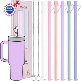 Doboli-ss6 Doboli Reusable Replacement 12 Inch Long Silicone Straw With Cover Stocking Stuffers
