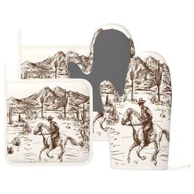 Donmyer-4pc-0705-2 Donmyer Western Cowboy Oven Mitts And Pot Holders 4 Pcs Set Silicone West Ridi