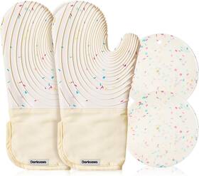 D-007 Dorkuova Silicone Oven Mitts Pair Long Cooking 4 Pieces Milky White