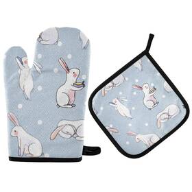 G329666222p508c543s1096 Doterii Easter Bunnies Rabbits And Dots Oven Mitt Potholder Set Kitchen Glov