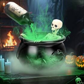 Ws-003 Dyale Halloween Cauldron Decor With Floating Potion Bottles Skull Black