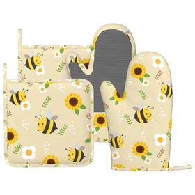 Dycbness-10.30-7 Dycbness Summer Bee Sunflowers Oven Mitts Pot Holders Set Silicone Yellow Cute Bees Ki