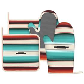 Dycbness-11.30-9 Dycbness Mexican Serape Turquoise Oven Mitts Pot Holders Set Silicone Boho Ethnic Stri