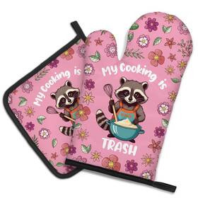 Cop004 Dyjybmy My Cooking Is Trash Funny Oven Mitts And Pot Holder Set Cute Racoons Kitchen