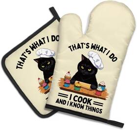 Cop040 Dyjybmy Funny Cat Oven Mitts And Pot Holder Set - Cute Gifts For Lovers