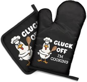 Cop049 Dyjybmy Funny Cluck Off Oven Mitts And Pot Holder Set - Perfect Gift For Cooking Lovers