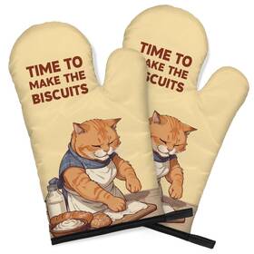 Cop056 Dyjybmy Time To Make The Biscuits Funny Cat Oven Double Mitts One Pair Cute Kitchen