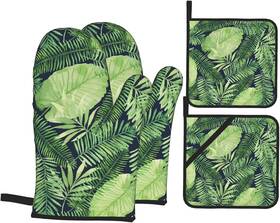 Dzglobal 705353508585 Tropical Palm Leaf Oven Mitts And Pot Holders 4pcs Set 500 Heat Resistant