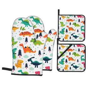 Echoserein 779745308551 Cute Dino Kawaii Dinosaur Oven Mitts And Pot Holders Set Of 4 Mittens A