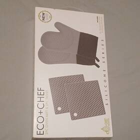 Ep-2810mt Eco Chef Gray Silicone 4pc Oven Mitt And Trivet Set Non-slip Dishwasher Safe