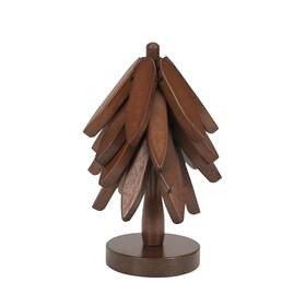 Egaday 684718930402 4 Wooden Trivets For Hot Dishes Christmas Tree Trivet Set Foldable Walnut W