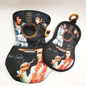 E8776 Elvis Presley Guitar Shaped Oven Mitt And Pot Holder Set