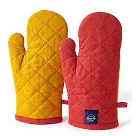 Og-00502-2 Encasa Homes Heat Resistant Cotton Oven Gloves Mitts 2 Pc Set - Quilted And 12x6.6 In Mango