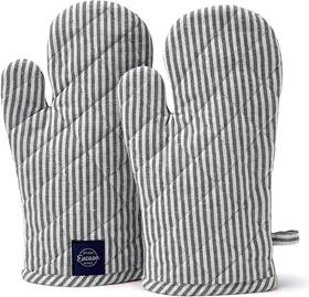 Og-002 Encasa Xo Homes Long 12 Inch X7 Oven Microwave Hand Gloves 12x7 In Ticking Black