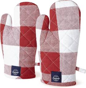 Og-29125-2 Encasa Xo Long 12 Inch X7 Oven Microwave Hand Gloves 12x7 In Buffalo Red Checks