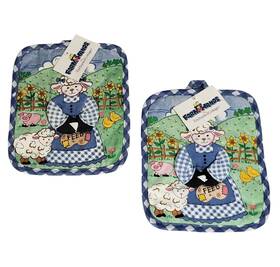Enchanted Cottage 029441181819 Set Of 2 Vintage Farm Hands Pot Holders Sheep Pig Chicks Nwt