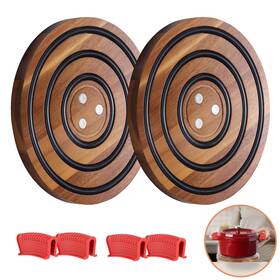 Ctgj-001 Enlisiwte 2 Pcs Magnetic Wooden Trivets Acacia With Black Silicone Rings Pot Holder For Le