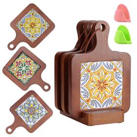Estvoyhasliving 704685181602 Wooden Trivets For Hot Dishes 3-pcs Set Of Non-slip Coasters With Stan