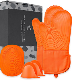 Euna 5pcs Oven Mitt Set Heat Resistant 450 F Silicone Gloves With 2 Mini