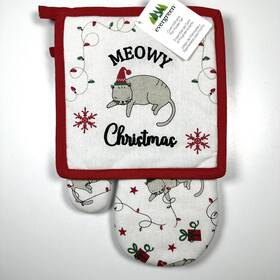 P3592008b Evergreen Meowy Christmas Oven Mitt And Pot Holder Set
