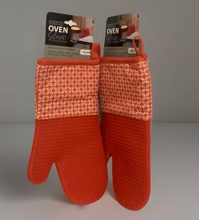 714415 Evriholder Products 2 1 Pair Cloth With Silicone Oven Gloves Red And White New