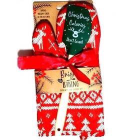 Evriholder 714415492533 Christmas Calories Donftt Count Spatula Red Green Quilted Oven Mitt 2-pc Gift Nwt
