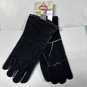 Expert Grill 849300010254 14 Inch Insulated Heat Resistant Leather Bbq Gloves Black Griddle Accessories