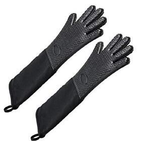 Extra Long Professional Silicone Oven Mitts With Quilted Liner Heat