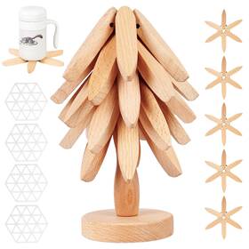 Rh1120 Faculx Wood Trivet Set For Hot Dishes Collapsible Wooden Tree Coasters Cork Trivets