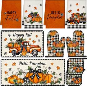 Wap-fanfanwin-546 Fanfanwin 10 Pcs Thanksgiving Kitchen Decor Set Towels Pot Holders Oven Mitts And