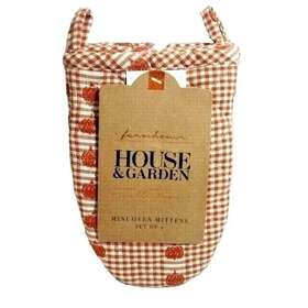 Aa-4br Farmhouse Collection Pumpkin Mini Oven Mitts Fall Cotton Orange Beige Check Autumn 2-piece
