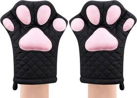 Feb.7 313054149145 Oven Mitts Cat Design Heat Resistant Cooking Glove Quilted Cotton Lining- R