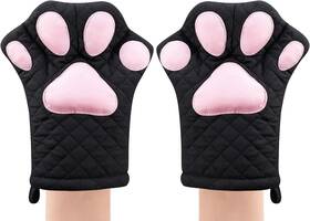 Feb.7 733430013790 Oven Mitts Cat Design Heat Resistant Cooking Glove Quilted Cotton Black