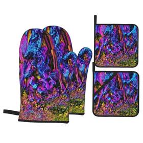 Aznys019 Feim-ao Rainbow Titanium Glass Oven Mitts And Pot Holders Set Heat Resistant Non-slip