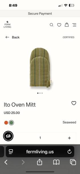 11364 Ferm Living Inch Ito Oven Mitt In Color Seaweed