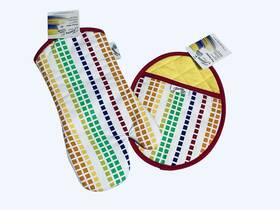 Fiesta 028332752176 Fiestaware Santa Fe Stripe Kitchen Oven Mitt And Potholder Set Rainbow Nwt