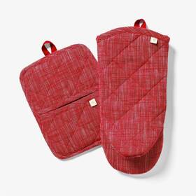 Figmint 198101326485 Oven Mitt Potholder Set Red - 100% Cotton Machine Washable Solid