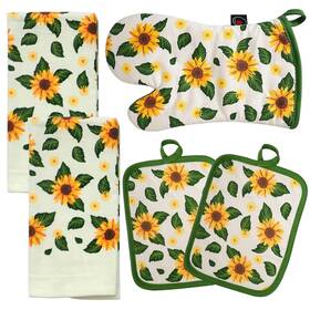 Firstall 709307467621 Oven Mitts And Potholders Dish Towles Set 100% Cotton For Gifting Baking